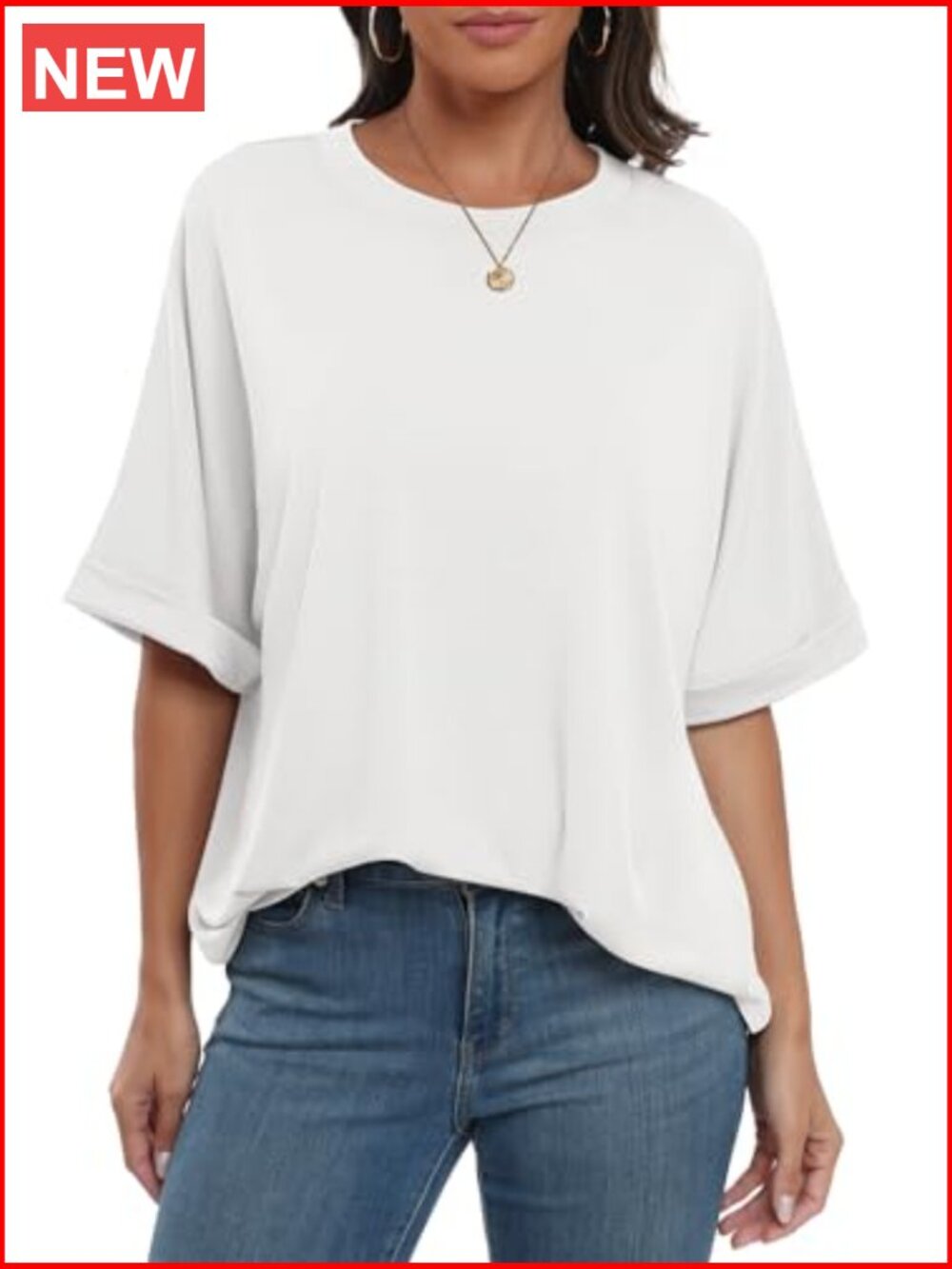 Oversized Crewneck Short Sleeve T-Shirt Tunic Loose Fit Basic Tee - Picture 5 of 7